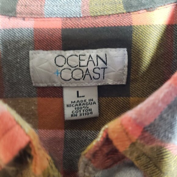 Ocean Coast Flannel Shirt Cotton Plaid Check Long Sleeve Button Down Mens Large - Picture 3 of 8